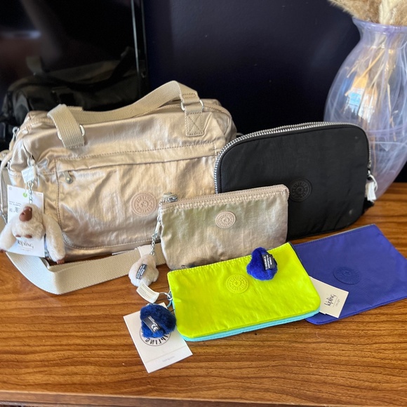 Kipling Bags Kipling Travel Bag Set Gleaming Gold Metallic Lime Green Cobalt Blue Black